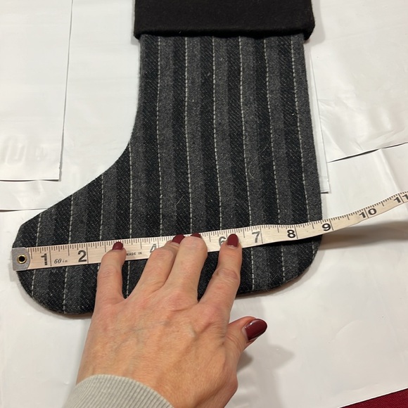 WOOF embroidery Puppy Dog PET black gray striped wool Holiday Christmas stocking - Picture 6 of 10